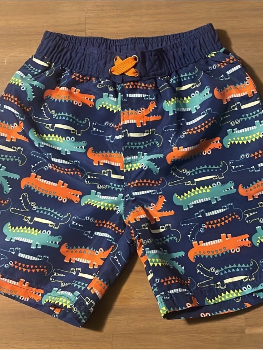 Kids Navy Blue Alligator Swim Trunks